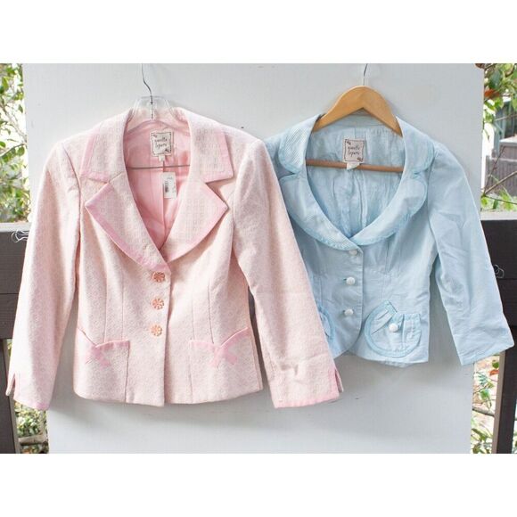 2 Nanette Lepore Flower Buttons Pink Blue Vintage Blazers Size 2 - Picture 1 of 11